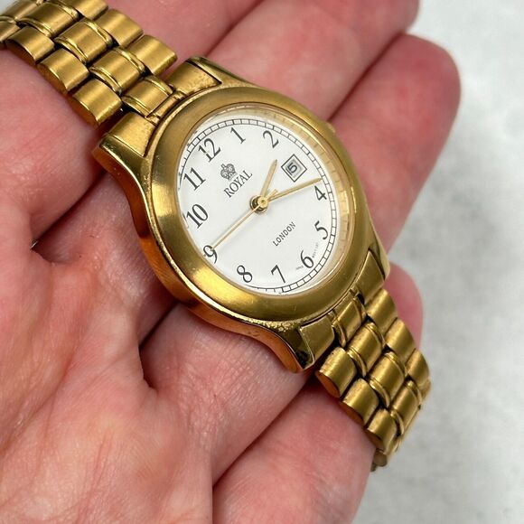 Royal London Watch Womens 28mm Gold Tone Quartz 30M WR Date New Battery - Picture 2 of 9